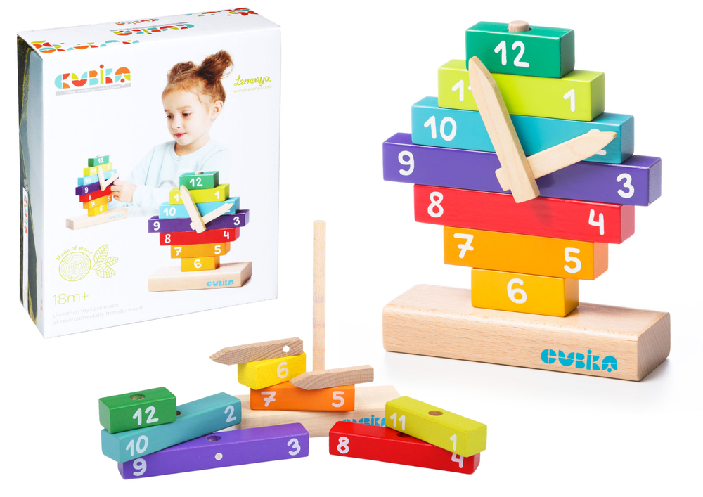 Wooden Clock Colour Sorter Learning Time Puzzle Moving hands 14354