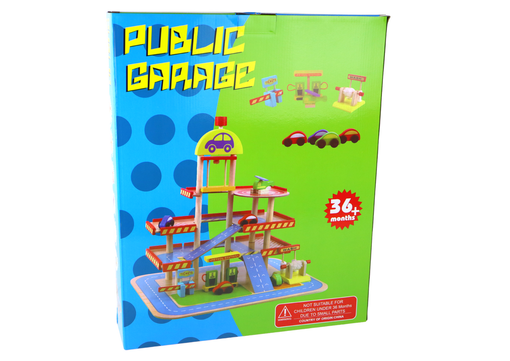 Wooden Double Story Parking Lot Cars Accessories Set Electric