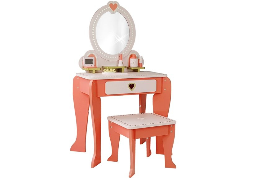 Wooden Dressing Table Pink Hearts Mirror Toys \ Wooden toys Toys