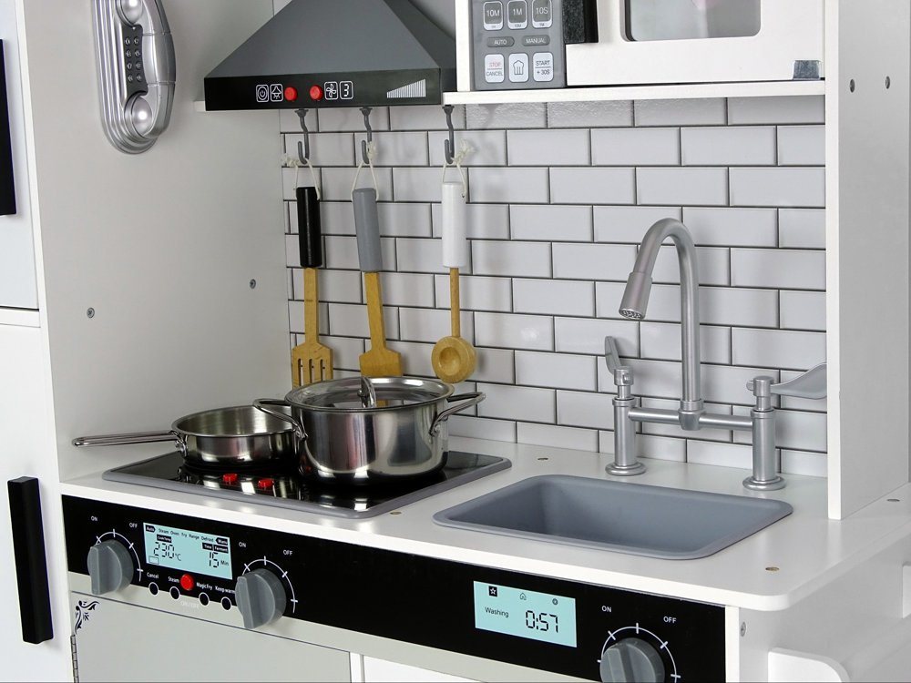 Wooden Kitchen Luna White/Black Accessories Induction Hob Microwave