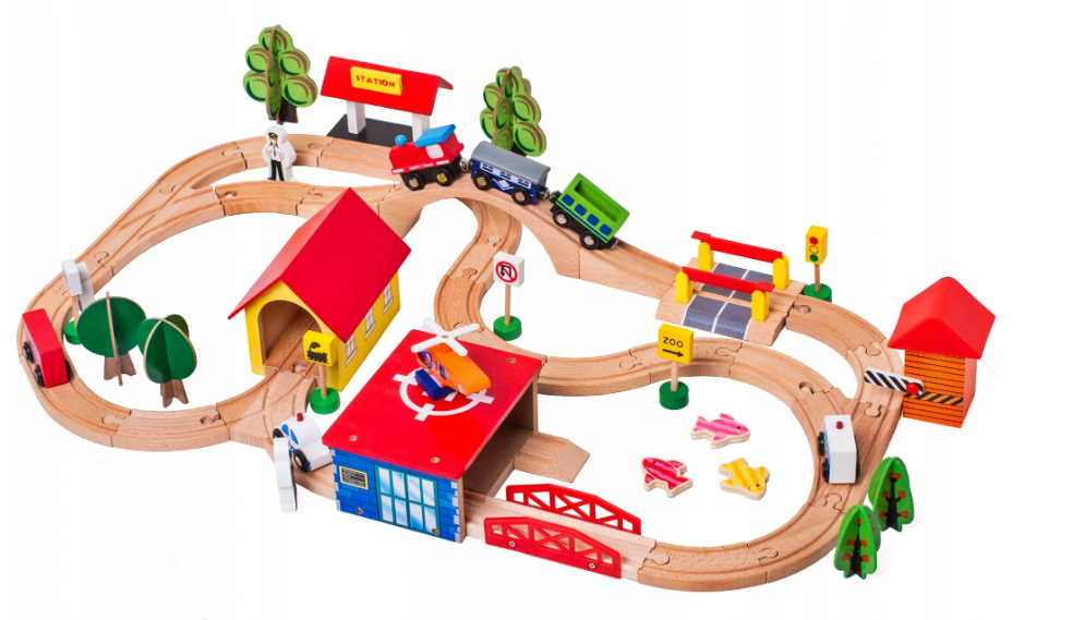 Wooden train set store buildings