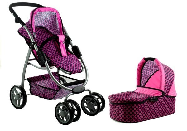 2in1 Doll Bogie and Stroller Alice - Pink With Black Dots