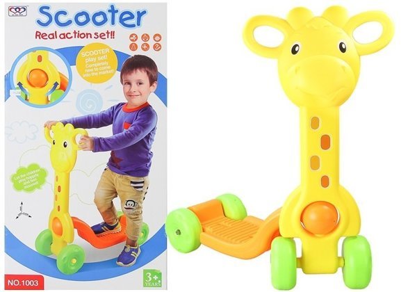 4 Wheeled Kids Scooter Giraffe Shaped Stable Colorful Children's Toy Yellow