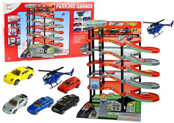 5-Tiered Parking Garage Slide Elevator + Cars