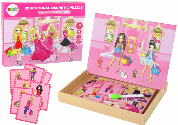 A set of educational magnetic puzzles with a Barbie motif