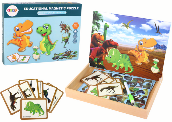 A set of educational magnetic puzzles with dinosaurs