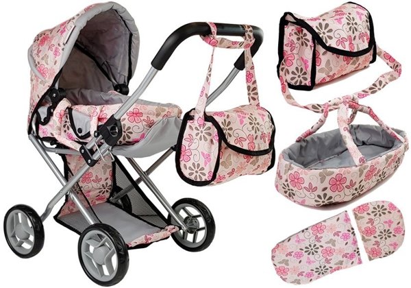 Alice Doll Pram Carrier Bag Pink in Flowers 