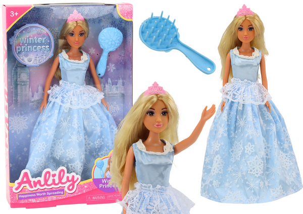 Anlily Ice Queen Blue Dress Snowflake Brush Doll