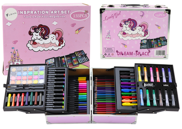 Art Set in Folding Suitcase with Unicorn 133 El