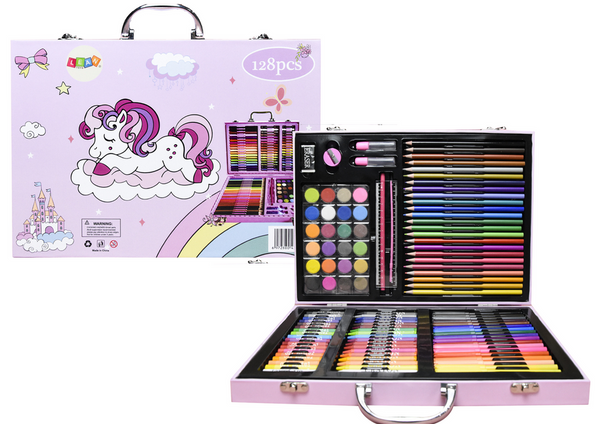 Art Set in a Suitcase with a Unicorn Pink 128 EL