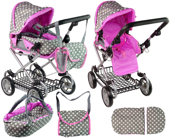 Baby Doll Stroller 2-in-1 Carrier Bag Pink Stars