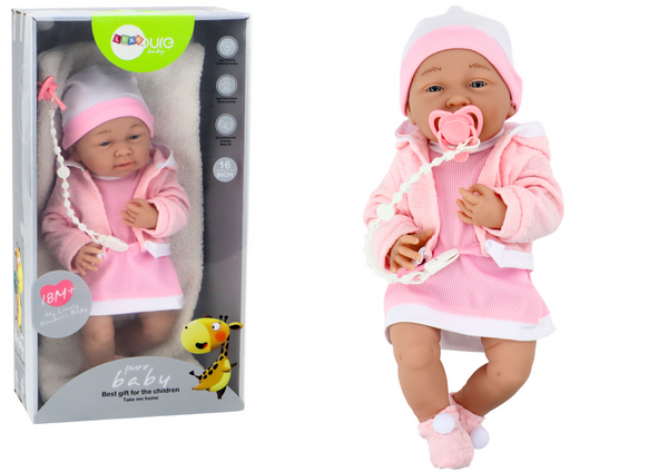 Baby Doll With Pacifier Dress Pink Hat Blanket Accessories 35 cm