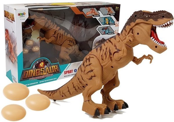 Battery Operated Dinosaur Tyrannosaurus Lays Eggs Brown with Steam