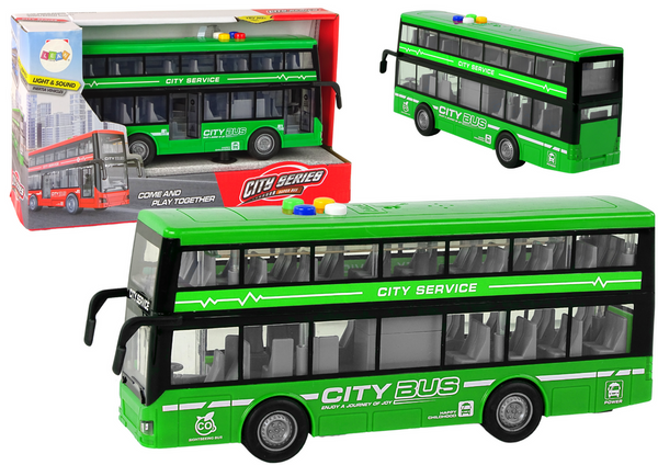 Battery Operated Double Decker Bus Lights Sounds Friction Drive Green