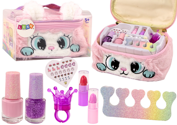 Beauty Set Plush Cosmetic Bag Kitty Nail Polish Lipsticks