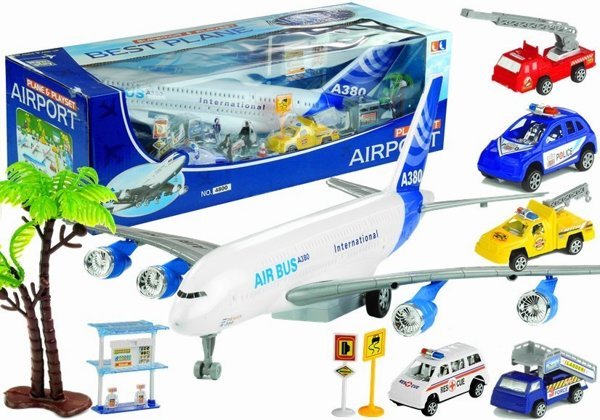 Big Airport Set Airplane 55 cm + Cars + Figures