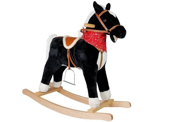 Black and white rocking horse Sounds Moves Snout Tail 74 cm