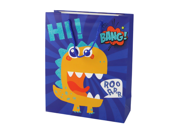 Blue Dinosaur Paper Gift Bag 32cm x 26cm x 10cm