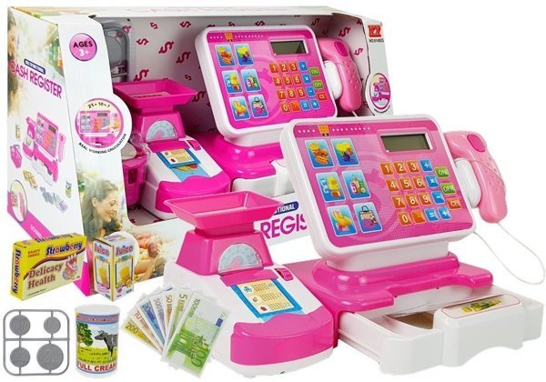 Cash Register Weight Scanner Shopping List Market Pink