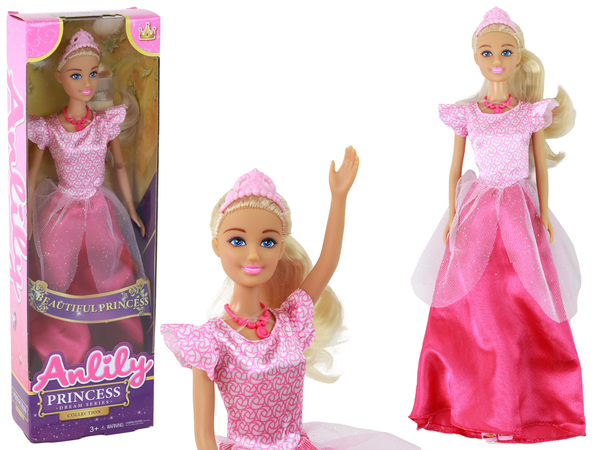 Children's Doll Anlily Princess Long Blonde Hair Tiara Pink Dress