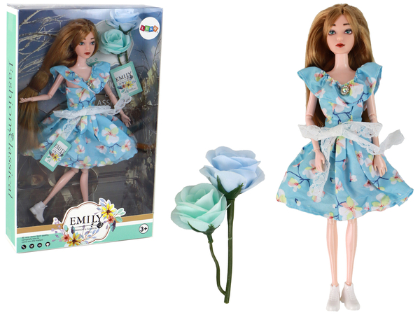 Children's Doll Emily Spring Long Hair Blue Flower Dress