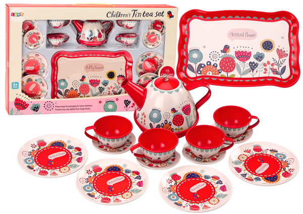 Coffee Tea Set Cups Kettle Tray Red Cafe 15 pcs.