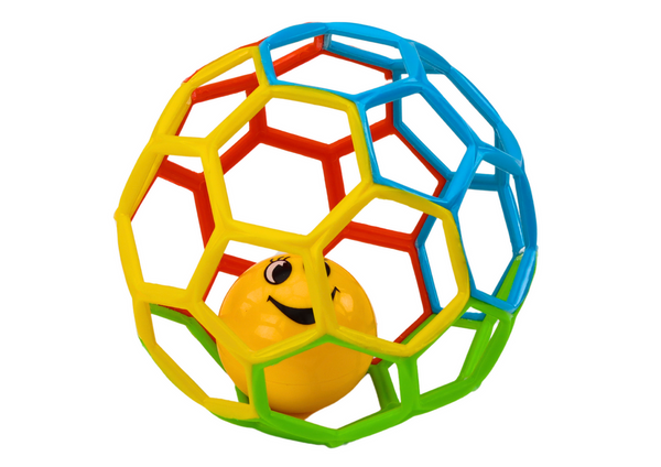 Colorful rubber ball with a rattle and a bell for a baby