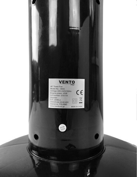 Column Fan Vento 117 cm 45W with Remote Controle - Black