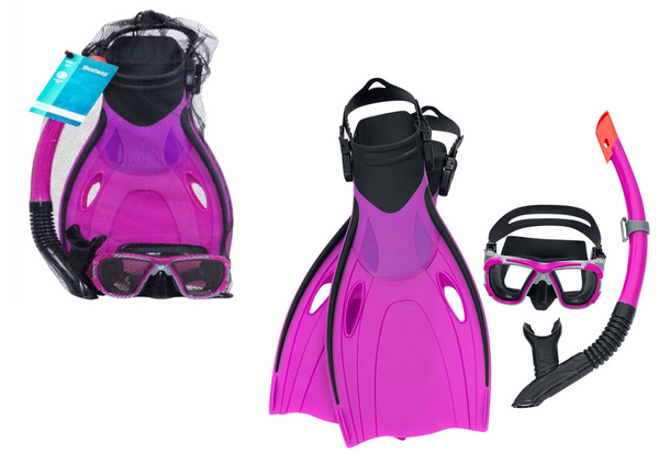 Diving Mask, Tube, Fins Set Pink Bestway 25044