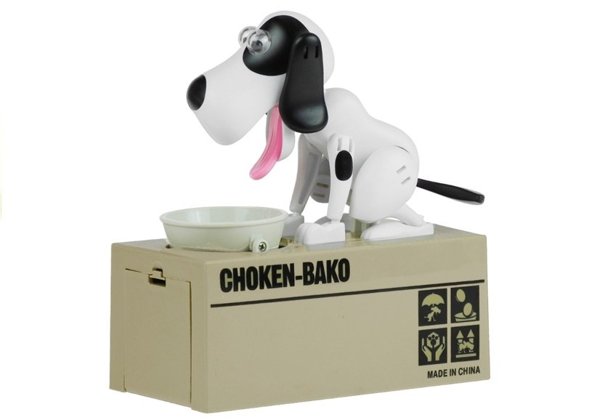 Dog Piggy Bank Robotic Coin Munching Toy Money Box White - Black