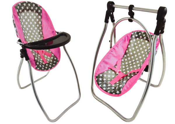 Doll Swing Feeding Chair Alice Stars Gray-Pink