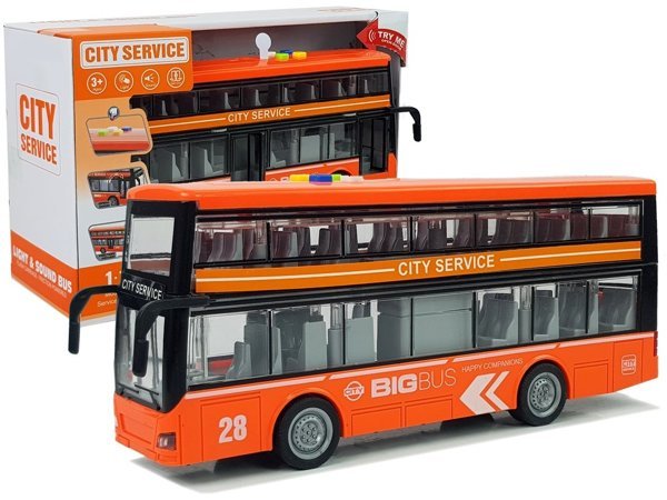 Double-decker Bus with Friction Drive Sound Lights 1:16 Orange 
