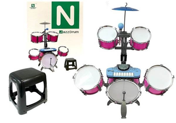 Drums Set with Keyboard Microphone Chair 4 Drums