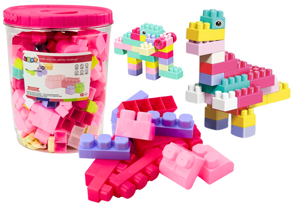 Educational Large Building Blocks in a Bucket Set Pink 160 pcs.