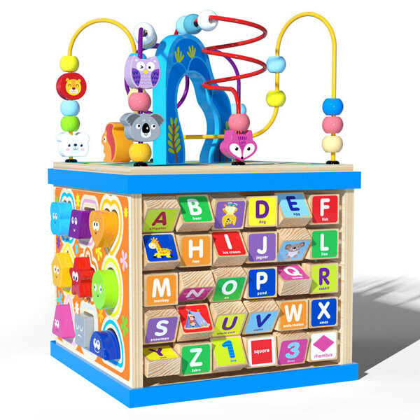 Educational Puzzle Wooden Cube Sorter Alphabet Patterns