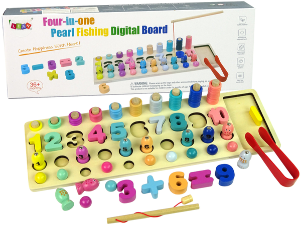 Educational Wooden Board 4 in 1 Numbers Counting Fish Catching