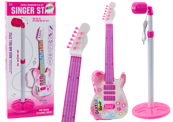 Electric Guitar Stand Kit with Microphone Battery Operated Pink