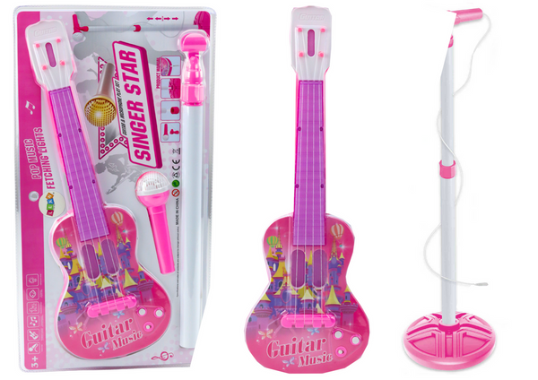 Electric Guitar Stand Kit with Microphone Battery Operated Pink