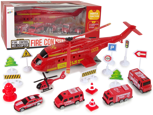 Fire Brigade Vehicle Set Fire Truck Rescue Helicopter
