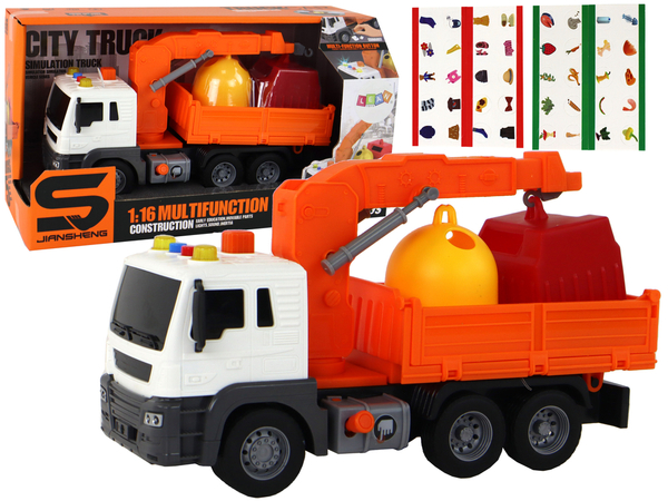 Garbage Truck With Crane Friction Drive Orange 1:16