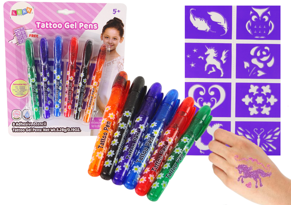 Gel Pens for making tattoos 6 pieces of glitter pens + stencils Tattoo Pen