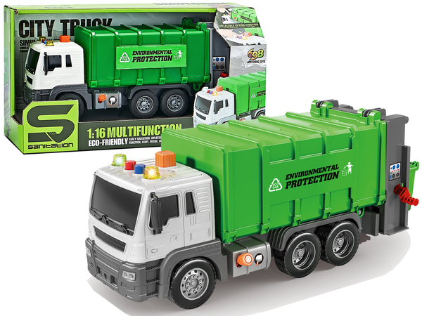 Green 1:16 Segregation Rubbish Truck with Friction Drive Sound effects