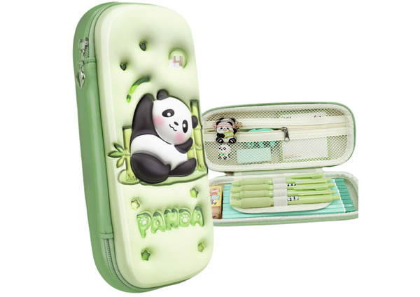 Green Panda Stiffened School Pencil Case