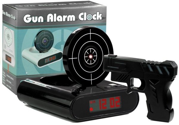 Gun Alarm Clock with Laser Pistol Black