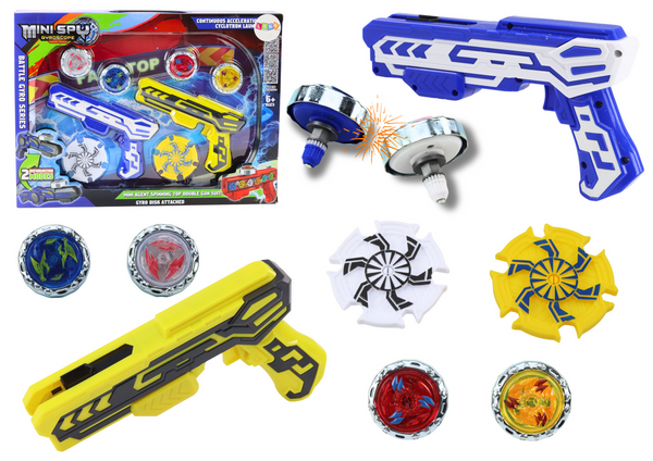 Gun Launcher Set 4 Metal Discs Blue Yellow Lights