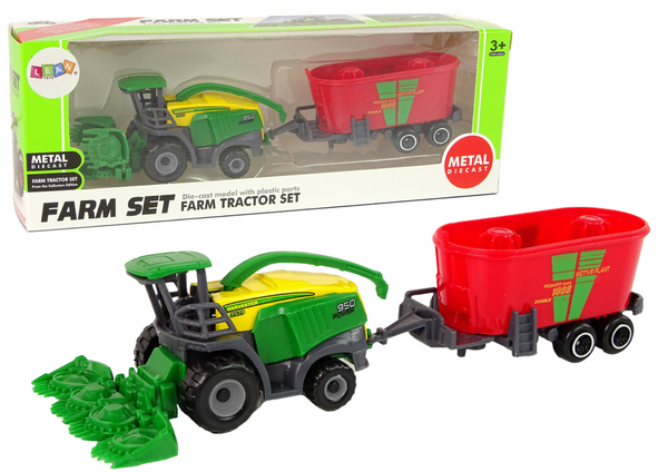 Harvester with Trailer Agricultural Machine Green Red