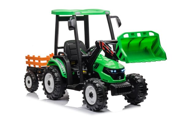 Hercules Battery-Powered Tractor With Trailer, Green 24V