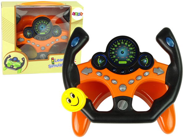 Interactive Orange Sports Steering Wheel For Kids Sounds Lights