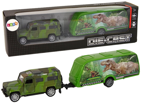 Jeep Vehicle Set with Pulling Dinosaur Trailer