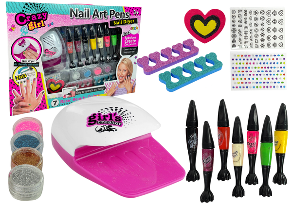 Large Nail Painting Kit Dryer Pens Glitters